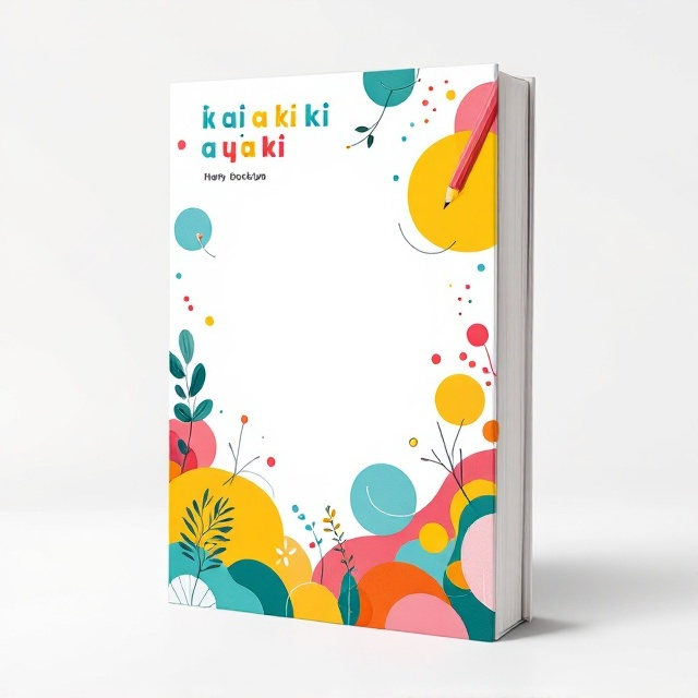 A joyful and vibrant abstract design featuring colorful geometric shapes and swirls, symbolizing creativity and learning. The color palette includes bright and lively colors such as yellow, teal, and pink against a white background. The cover features an icon of a book and pencil subtly incorporated into the design to hint at education.