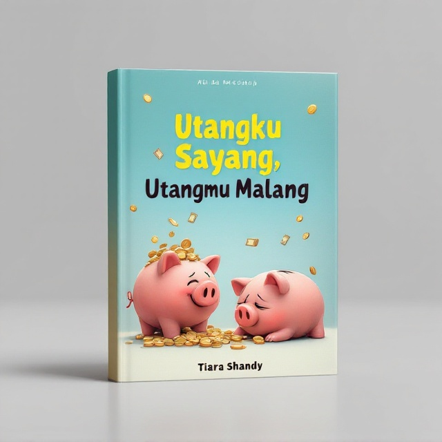 On the left side of the cover, a cheerful piggy bank overflowing with coins is depicted with a smiling face. On the right side, a piggy bank with hollow eyes lies on its side, with a few scattered coins nearby to illustrate sadness. In the background, subtle graphics of banknotes float around to complement both halves.