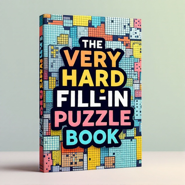 The cover features a collage of various fill-in puzzles in different shapes and sizes, layered on top of each other, creating a textured and dynamic visual. The puzzles are stylized with bold lines and vibrant colors to mimic the feel of a graphic novel. The background is a soft gradient that shifts subtly from one color to the next, adding depth.