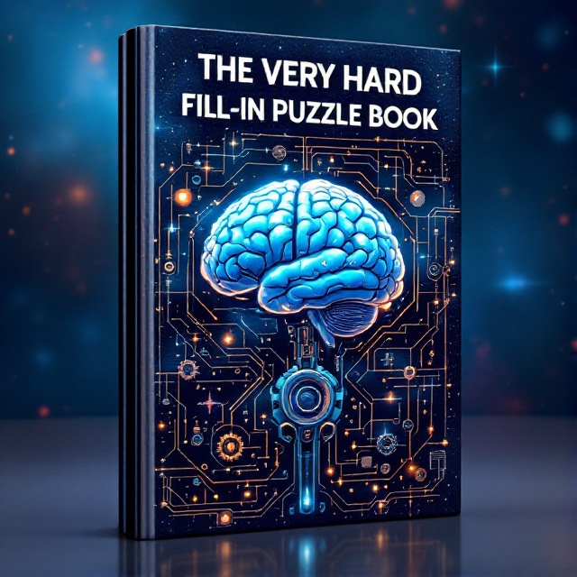 A futuristic robotic brain fills the center of the cover, surrounded by intricate, interconnected metallic puzzles and gears. The background is a gradient of deep space blues and purples, speckled with tiny stars and nebulae, creating a sense of vastness and mystery.