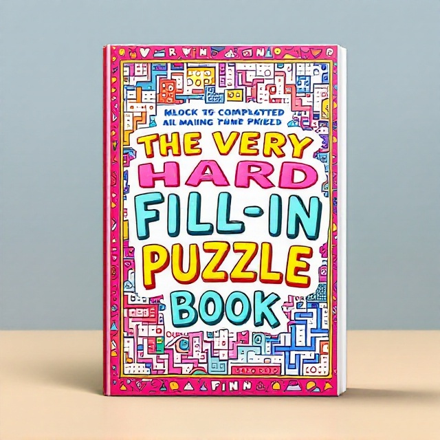 The cover features a vibrant tapestry of overlapping fill-in puzzles in varying orientations, layered to create a sense of depth and playful chaos. The background is a light, cheerful color to keep the focus on the puzzles, while the border is a bold, contrasting shade with playful patterns, enhancing the overall effect of concentration and creativity.