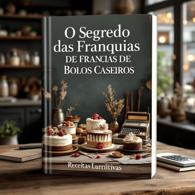 The cover features a cozy kitchen scene with a rustic wooden table at the center. On the table are various well-decorated homemade cakes with elegant frosting, surrounded by business elements such as a vintage-style cash register, a sleek notebook, and a modern calculator. In the background, there are shelves with rustic décor, including jars of baking ingredients and small potted plants. A faint image of a storefront can be seen through a window, subtly representing financial growth.