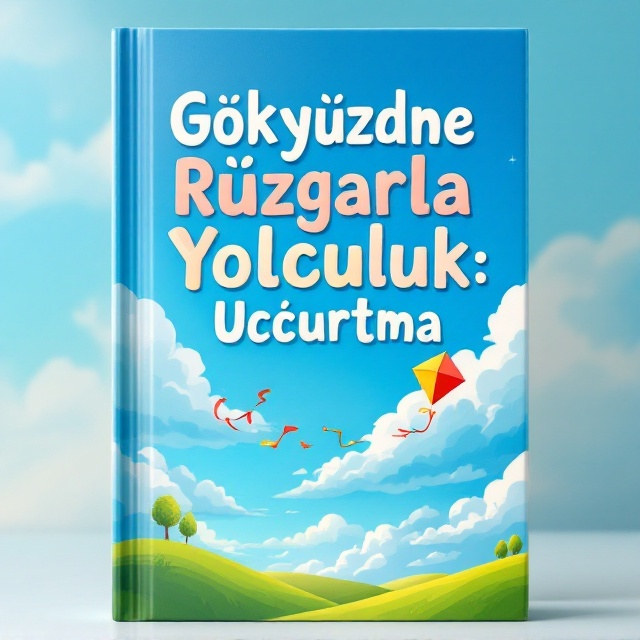 The cover features a vibrant sky painted in shades of blue and white, with fluffy, playful clouds. In the foreground, a lively kite in bright colors like red, yellow, and green bounces joyfully through the air, its tail twirling with tiny ribbons. Below, the horizon shows a hint of a playful landscape with rolling green hills, creating a sense of depth and freedom.