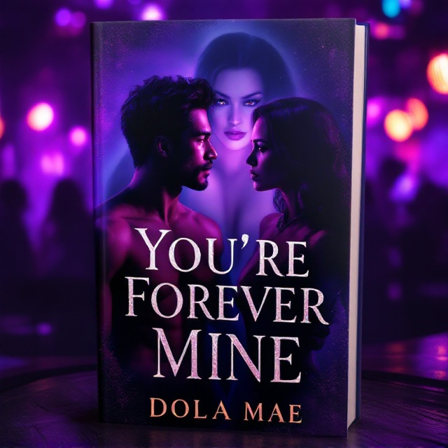 The cover features an atmospheric night club scene with dim, moody lighting in royal purple hues. The background is a blurred outline of a club with silhouettes of dancing figures. In the foreground, the handsome Japanese and Black mixed character is portrayed shirtless, gazing intently at a seductive Puerto Rican woman with a confident smirk. Behind them, an ethereal figure of his ex-fiancé – a stunning Puerto Rican woman – appears translucent, her hazel eyes glaring fiercely at the couple.