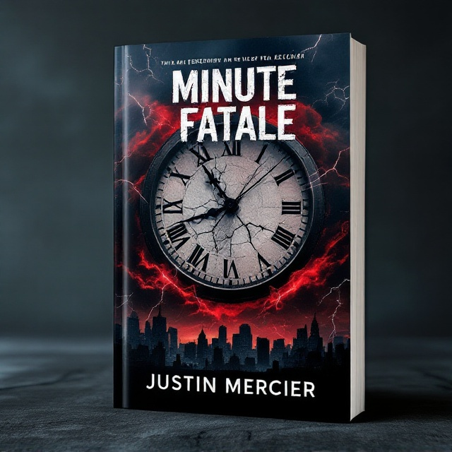 A large, ominous clock centered on the cover, with its hands dangerously close to midnight, set against a turbulent sky filled with stormy red clouds. The clock's face is cracked, symbolizing impending doom, while lightning bolts streak through the clouds, adding to the apocalyptic atmosphere. The lower half of the cover features a dystopian cityscape silhouetted in the distance, underscoring the looming threat.