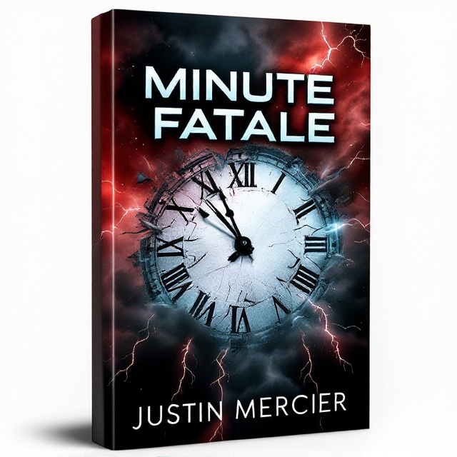 The cover features a dramatic scene of a large, shattered clock face dominating the central background, with shards flying out as if caught in an explosion. Dark, swirling clouds envelop the edges of the cover, enhancing the sense of chaos and urgency. The sky is tinged with a deep red hue, evoking an atmosphere of impending danger and violence. Lightning bolts crackle through the clouds, suggesting turmoil and energy.