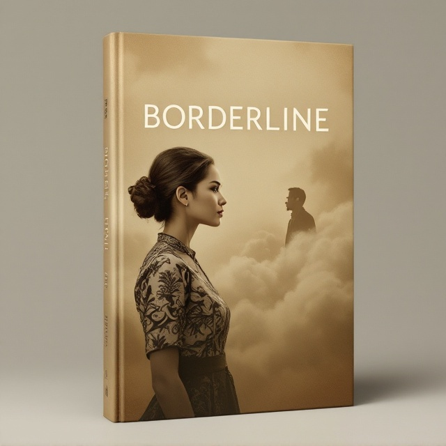The cover features a sepia-toned background reminiscent of old photographs, conveying a historical feel. In the center, a native woman from the past is dressed in an intricately patterned batik kebaya, with her hair tied in a traditional bun. She gazes pensively at distant clouds. Within these clouds, a faint silhouette of a Dutch man from the same era appears, creating a sense of longing and tension. The title "BORDERLINE" is prominently placed between the woman and the silhouette, symbolizing the emotional and cultural divide.