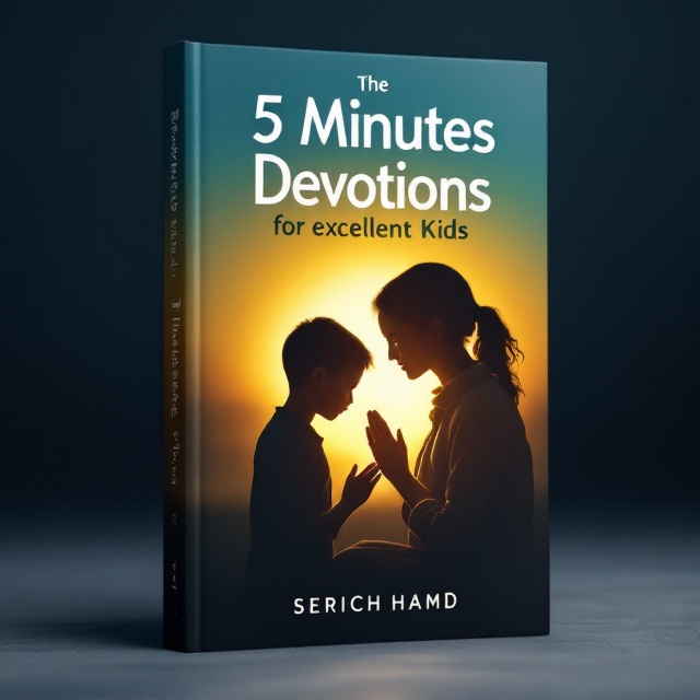 A striking image of a young boy, aged 10-12, praying beside his mother, is centered on the cover. The background features a dark yellow gradient transitioning smoothly into a soothing blue. The duo is depicted in silhouette, adding a spiritual and intimate feel to the cover. Soft light emanates behind them, creating a halo effect.