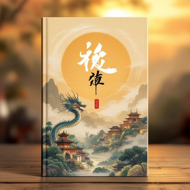 A landscape of ancient Tang Dynasty architecture is in the background, with a radiant golden glow simulating a sunset. In the foreground, a traditional Chinese brush stroke illustration of a dragon flows diagonally across the cover, capturing a sense of movement and vitality.