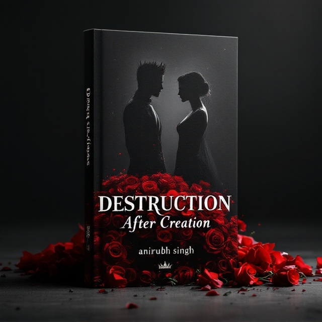 The cover features a stark contrast between light and shadows, with a pair of idealized figures—a man and a woman—facing each other atop a hill of red roses. The man's silhouette is crowned, hinting at power, while the woman's figure exudes elegance and poise. The background is predominantly black, creating a dramatic and mysterious atmosphere, while the vivid red of the roses suggests passion and revenge. The couple is partially shrouded in shadow, offering an enigmatic allure.