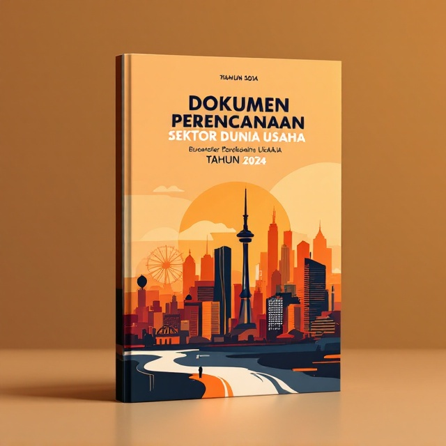 The cover features a bold, stylized skyline of Yogyakarta, with iconic landmarks drawn in a minimalistic yet dynamic graphic novel style. The background is a gradient of warm earth tones reminiscent of a sunset over the city. In the foreground, abstract elements symbolize the business sector, incorporating geometric patterns that weave in and out of the cityscape.