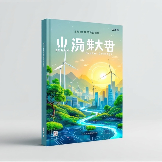 The cover features a prominent illustration of a vibrant green energy landscape, with wind turbines, solar panels, and a futuristic city skyline interwoven with digital circuit patterns. A soft gradient sky transitions from light blue to sunrise orange, symbolizing transition and development. A subtle outline of China’s map is integrated in the background, suggesting the national context.