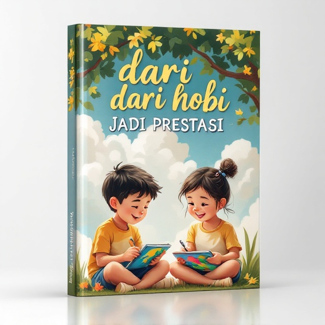 The cover features an engaging full illustration of a young boy and his younger sister. The boy is sitting under a tree, happily writing in a notebook, while the sister is beside him, holding a tablet with a vibrant digital painting displayed. The background shows a bright, sunny day with soft white clouds and a clear blue sky, capturing a feeling of joy and creativity.