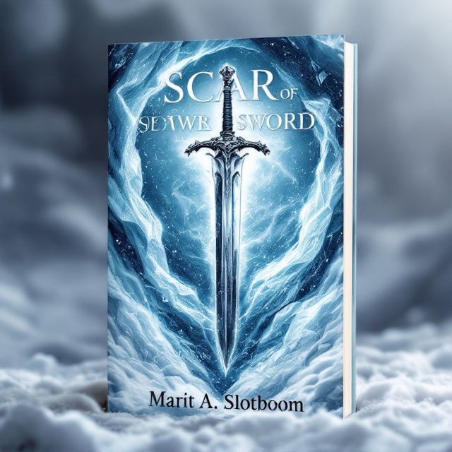 The cover features a majestic silver sword suspended in mid-air, encased in shimmering ice, with frost clinging to its blade. Behind the sword, a swirling backdrop of snow and icy shards creates a dynamic, chilling atmosphere. The overall palette is dominated by shades of silver, white, and grey, emphasizing the wintery theme and evoking the harsh beauty of Antarctica.