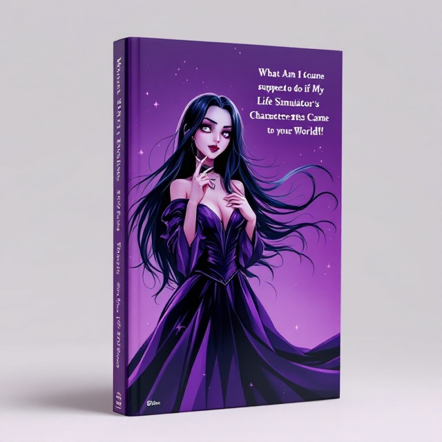 An anime-style illustration features a gothic sorceress as the central focus, designed with exaggerated features typical of a comedic fantasy genre. She stands dramatically, her long dark hair and deep purple dress swaying in an impossible manner that adds a whimsical element. Her mischievous and seductive expression, with a smirk and a playful pose, is accentuated as she traces her finger along her collarbone. The background is kept simple, emphasizing the vibrant colors of the sorceress while leaving clear space on the right side for the book title.