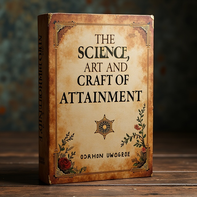 A rich, textured vintage paper forms the background, reminiscent of ancient parchments. Delicate and intricate scribblings of alchemical symbols and sketches of sacred geometry are scattered across the cover, subtly incorporating the theme of ancient science, art, and craft. Faint images of intertwining vines and hearts weave through to symbolize supernatural love.