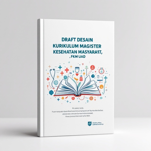 A clean white background with a subtle gradient or texture to add depth. In the center, a stylized illustration of an open book with pages transforming into various healthcare symbols (like stethoscopes, medical crosses, etc.). Around the illustration, abstract geometric shapes and lines create a sense of structure and organize the space harmoniously. The university logo is placed at the bottom right corner to establish institutional credibility.