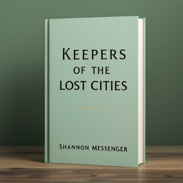 A single-tone muted pastel background in a dull sage green. The background features subtle, faintly visible linear textures to evoke the feeling of aged paper or old library books. The title, "Keepers of the Lost Cities," is prominently centered, with the text presented slightly raised, creating a soft embossed effect through shadows. A small, minimal divider line separates the title and author name, with the author’s name, "Shannon Messenger," placed at the bottom in a clean, understated style.