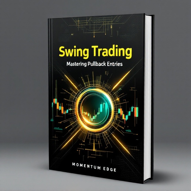 The cover features a jet-black background with glowing accents in yellow, teal, and green, emphasizing a sense of technology and precision. A large stylized circular data visualization is placed slightly off-center, complemented by intersecting candlestick chart patterns that are overlaid with subtle bar graphs and percentage data. Two glowing diagonal lines slice through the edges, adding dynamic energy.