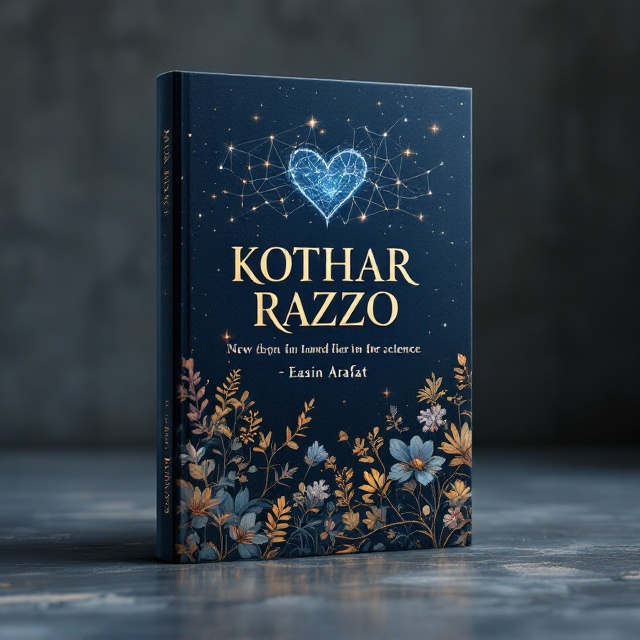A dark navy blue background represents the vastness of space and history. The top half features an ethereal constellation overlay with delicate lines forming a symbolic heart, blending love and science. Below this, a slight texture resembling ancient parchment unrolls, softly transitioning into lush botanical sketches at the lower third of the cover, symbolizing nature and timeless beauty. Wisps of light energy connect these elements like thread, representing human emotions bridging time, science, and love.