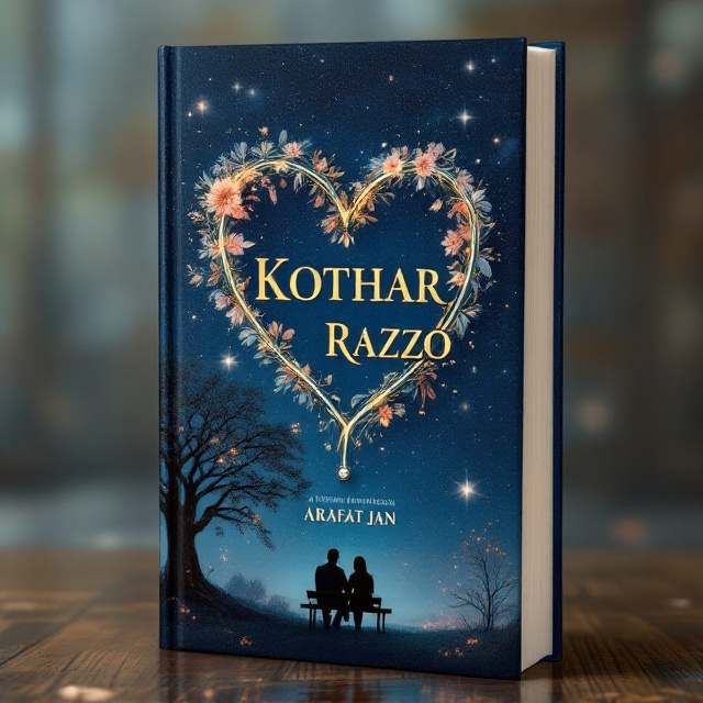 The cover showcases a breathtaking navy-blue background with a subtle blend of gradients that mimic a starry night sky, symbolizing infinity and depth. At the center of the cover, a heart-shaped stethoscope entangles delicate vintage quill pens and blooming flowers, merging love, medical care, history, and nature in one harmonious symbol. A fading silhouette of a couple sitting on a bench under a sprawling tree is positioned in the bottom left corner, enhancing the romantic and natural theme.