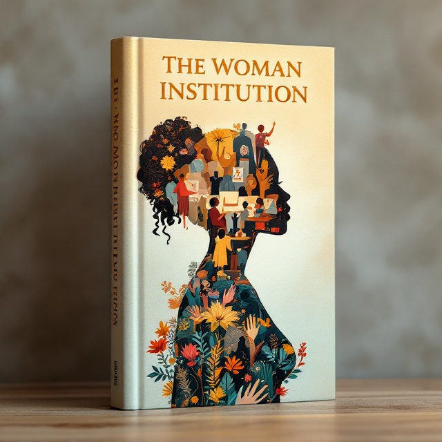 An intricate, artistic illustration of a woman silhouetted at the center of the cover. Inside the silhouette, visual elements like a nurturing mother holding a child, a woman in a business suit giving a presentation, a group of hands rallying together in activism, and soft floral motifs symbolizing care and beauty. The background is a soft gradient of light golden hues with subtle textures, symbolizing wisdom and strength.