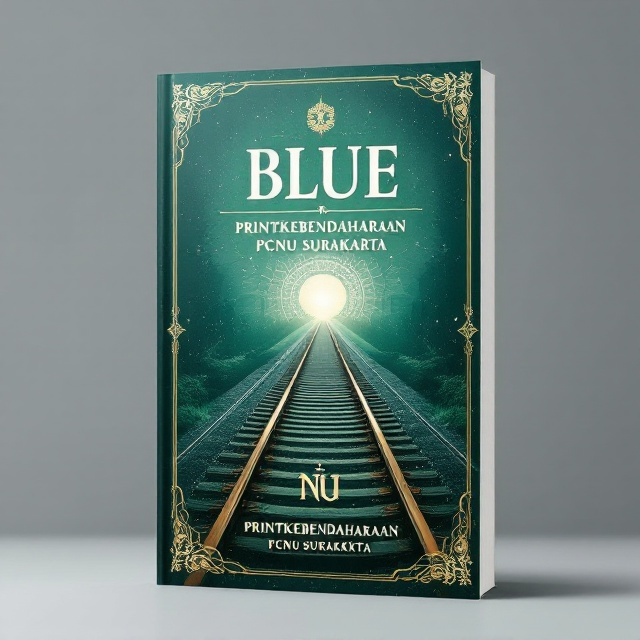 The cover features a large, intricate TRAIN image heading toward the center of the page, with the iconic Nahdlatul Ulama (NU) emblem prominently appearing in the background in a semi-translucent effect. The upper half uses a luminous shade of emerald green, fading slightly towards a darker, forest green at the bottom. Subtle textures, like fine Islamic geometric patterns, are softly embedded in the background to add depth without overwhelming the visuals.