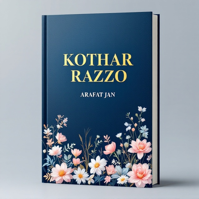 A serene navy blue background with a gradual gradient, showcasing a variety of delicate, intricately detailed flowers at the bottom. These flowers are depicted in shades of soft pastel colors, harmonizing with the deep navy. The flowers are designed to look lifelike and lush, creating a feeling of nature's vibrancy. Arresting and dynamic, the flowers appear to be gently swaying, adding a sense of movement and life.