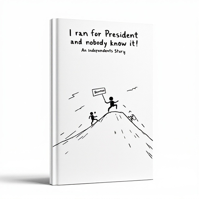 The cover shows a minimalist black-and-white line illustration of a steep hill. At the center of the hill, a stickman figure is running uphill, holding a large rectangular sign that reads "Bowman." Two other stickman figures, one labeled with a small "D" (for Democrats) and the other with an "R" (for Republicans), are chasing after him in exaggerated running poses, each with slightly aggressive body language. Thin, jagged motion lines are added to emphasize movement. The scene appears chaotic but comical, capturing the energy of the book. The background is entirely white, giving the design a clean and stark contrast.