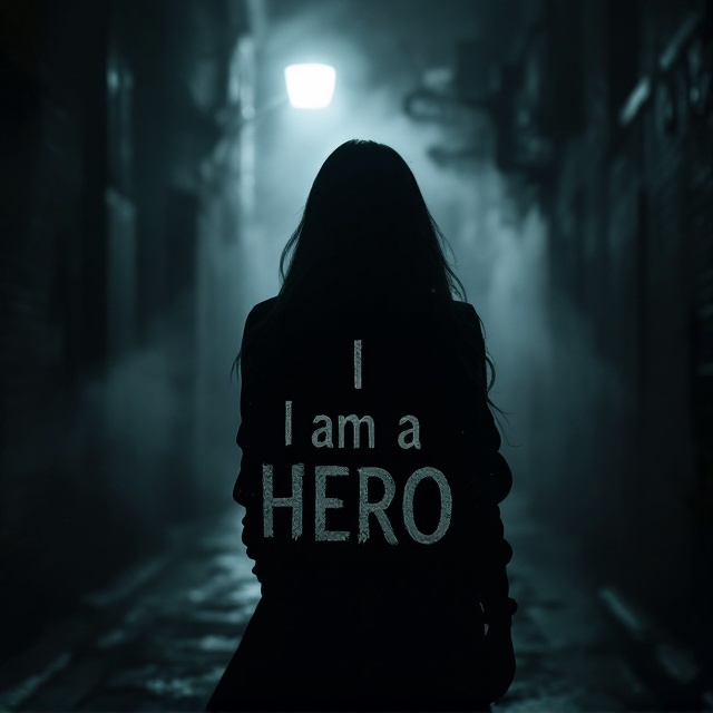 A mysterious silhouette of a woman with sleek black hair flowing down her back, standing in a dimly lit alleyway. Her figure is partially obscured by shadows, with only a faint streetlight behind her casting subtle illumination. The scene is enveloped in a foggy, noir-inspired ambiance, with subtle wisps of fog curling around her and distant soft gradients of a starless black sky. The mood is enigmatic, drawing the eye to her form while leaving her identity intentionally ambiguous.