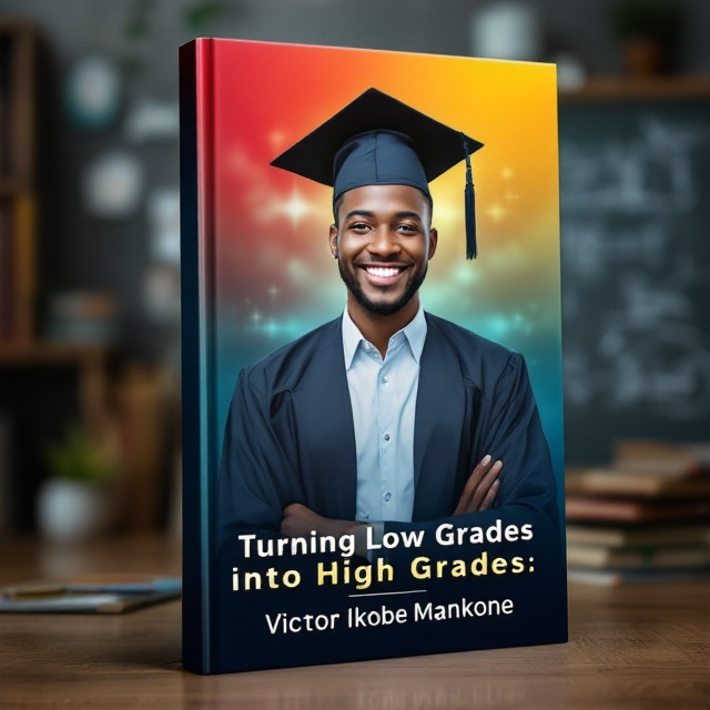 A confident, smiling student in full graduation attire stands prominently at the center of the cover, symbolizing achievement and success. The background is a blend of academic elements, like books and a blackboard, gradually fading into a bright, motivational gradient suggesting transformation and growth.