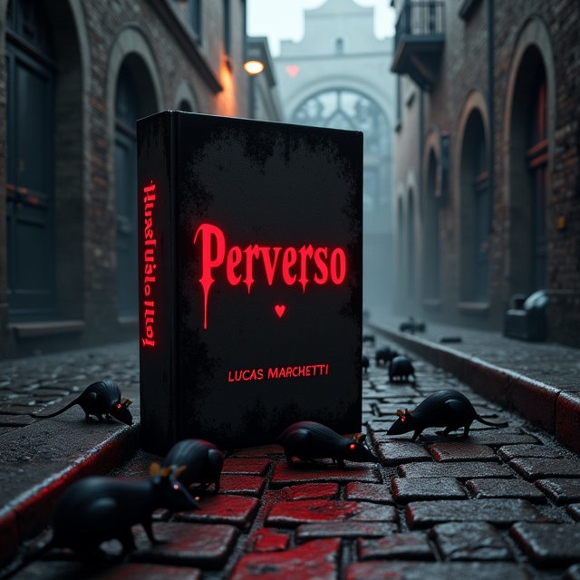 The cover features a dark, eerie nocturnal street rendered in shadowy tones of black and deep gray, with tinges of dark red light slanting across the cobblestones, depicting a feeling of isolation. Emerging ominously in the foreground, a swarm of sinister-looking rats with gleaming eyes scatters across the street. In the background, a spectral and antiquated chariot appears silhouetted against a dim, unsettling mist, invoking dread and fear. A subtle, crimson-hued fog pervades the scene, enhancing the macabre atmosphere.