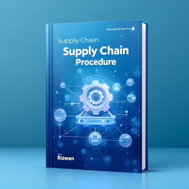 A clean and professional light blue background with a faint overlay of globally connected network nodes to symbolize the interconnected aspects of the supply chain. A bold, geometric icon of a conveyor belt and gear is placed centrally, denoting professionalism and operational structure. Subtle gradient highlights add dimension and create a polished, pleasant feel.