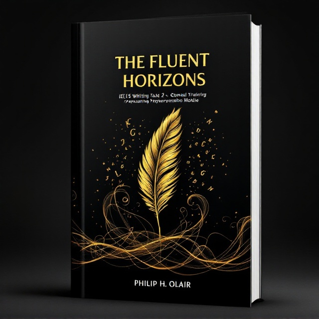 The cover features a striking image of a golden quill pen gracefully tracing letters in swirling patterns against a deep black background. Wispy, golden trails extend from the tip of the quill, forming abstract representations of written language and creating a sense of dynamic movement. The title, "The Fluent Horizons," is positioned above the quill in bold, elegant letters, while the author's name, Philip H. Olair, is placed subtly at the bottom.