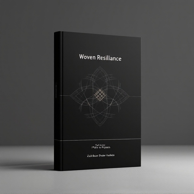The cover features a sleek, minimalist design with a rich black background. A subtle, abstract weave pattern faintly emerges in the center, symbolizing resilience and the path to progress. The pattern resembles interlacing threads, hinting at the woven aspect of history without overwhelming the simplicity. At the bottom, a delicate, horizontal line runs across, dividing the cover into two sections.