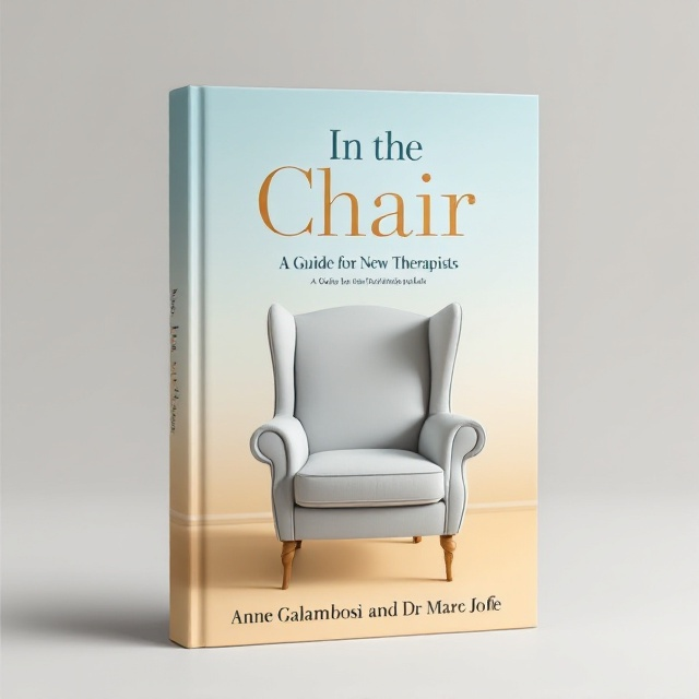 A prominent, inviting wing-backed chair sits in the center of the cover, exuding a sense of comfort and professionalism. The chair is placed against a soft gradient background, transitioning from a warm beige at the bottom to a serene blue at the top, symbolizing support and enlightenment.