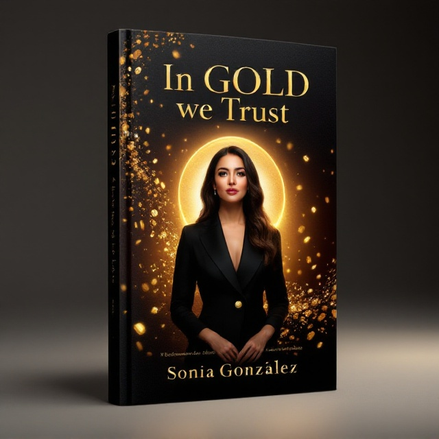 A confident, poised woman stands elegantly at the center of the cover, illuminated by a soft golden glow. Behind her, a subtle cascade of shimmering golden coins and bars spills diagonally from the top left to the bottom right, creating a sense of motion and prosperity. The background fades from deep black at the edges to a rich red hue near the center, enveloping the woman and gold elements in warmth. A faint golden halo surrounds the woman, emphasizing her significance and the feeling of security and peace.