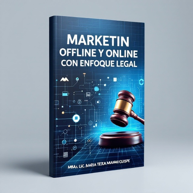 A sleek, futuristic blue grid background symbolizing technology overlays the cover. On the left half, a subtle illustration of interconnected digital nodes and lines overlaps with traditional offline marketing icons, such as a hand holding a business card. The right half transitions seamlessly into a courtroom gavel striking its sound block, blending technology with legal notions. A soft glow accentuates these elements, providing a modern and professional appearance. The title is prominently centered at the top, flanked by a horizontal gradient bar, and the author's name is displayed at the bottom in a clear, contrasting font.