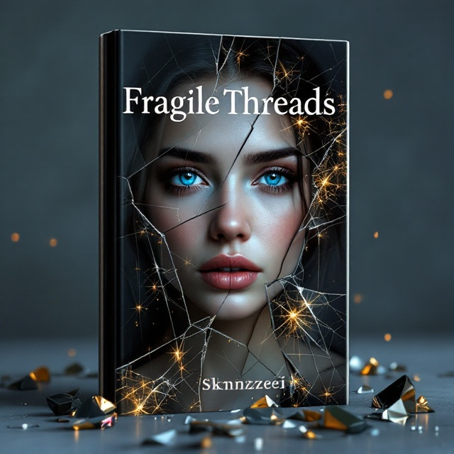 A fragmented, broken mirror takes center stage, covering most of the book cover. Each shard of the mirror reflects different emotions and expressions of Jinx—some looking calm and collected while others reveal pain, self-doubt, or sadness, split in a way that the reader feels disturbed yet intrigued. The mirror edges are darkened, blurring into the muted gray and blue backdrop that fades outward into deeper shadowed corners. A subtle golden light filters through the cracks in the mirror, casting a soft glow on Jinx’s reflection to symbolize hope. Jinx’s mesmerizing blue eyes are the focal point in one of the shards, drawing the viewer's gaze immediately. Pieces of shattered mirror glass litter the bottom of the cover with glints of light reflecting off their edges.