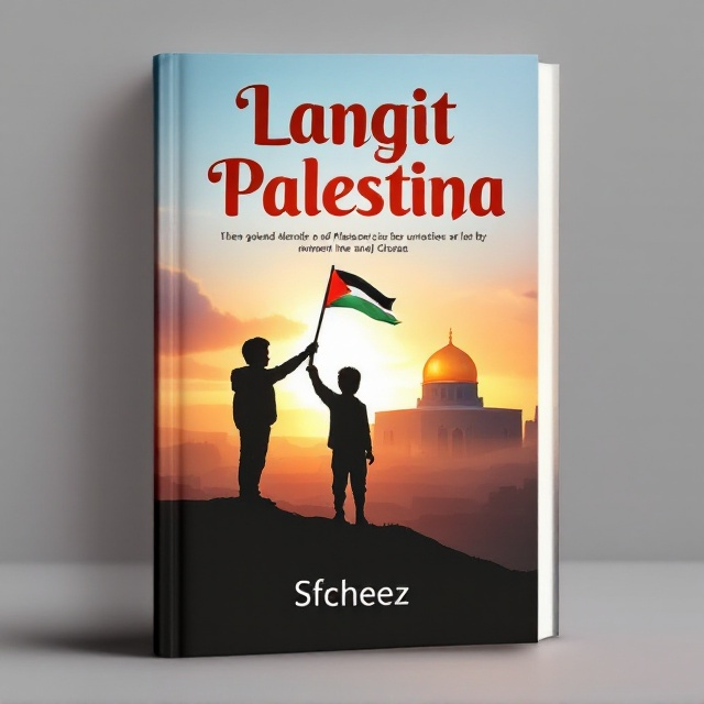 The cover features a silhouette of a young Palestinian child standing on a hill, proudly holding a flapping Palestinian flag. In the background, Masjid Al-Aqsa is depicted with its iconic golden dome, glowing softly under the warmth of a sunset sky painted in shades of orange, red, and purple transitioning seamlessly to a soft blue hue. The foreground fades into dark hues of black and green, symbolizing perseverance. The child's flag and the subtle details of Masjid Al-Aqsa's dome include vibrant hints of red, white, black, and green as a tribute to the Palestinian flag.