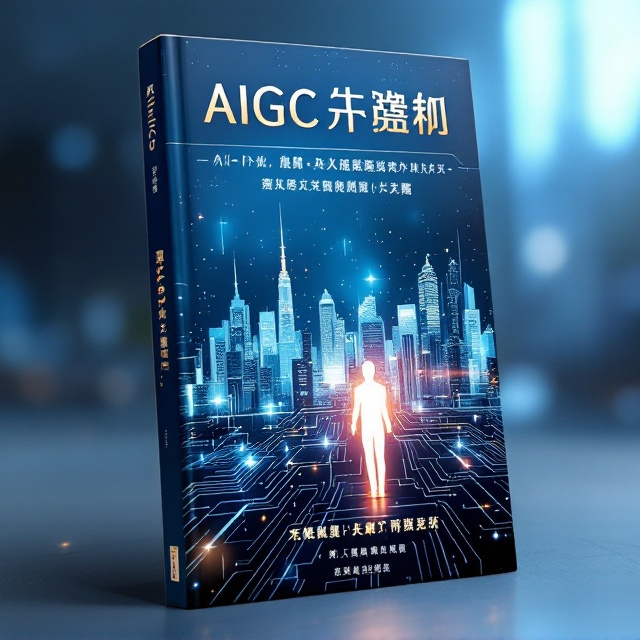 A futuristic city skyline made of light beams and geometric patterns occupies the top half of the cover. Silhouettes of abstract AI circuits connect the city to a glowing humanoid figure, symbolizing the integration of artificial intelligence with innovation and management. A gradient of deep blue transitioning into silver white symbolizes the future and technology, with subtle digital data streams flowing diagonally across the background.