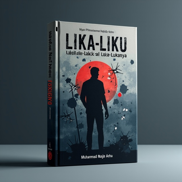 The cover features a silhouette of a man, fragmented into geometric shapes, representing emotional complexity. Behind him, abstract art illustrates "luka" with torn, cracked surfaces. Muted dark blues and grays dominate the background, with subtle flashes of red to symbolize inner conflict.