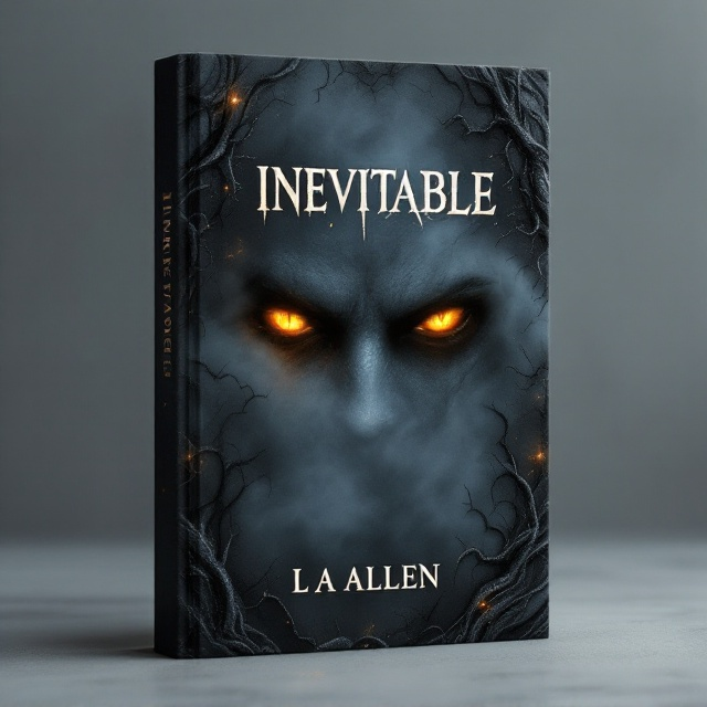 A dark, swirling mist shrouds the entire cover, with charcoal shades dominating the palette. From the center of the cover, a pair of vivid, piercing amber eyes glow, adding intensity and unease. The outer edges are framed with sinister tendrils, almost serpentine, creeping from the shadows and merging seamlessly with the fog. The atmosphere is heavily textured and layered, creating an eerie depth.