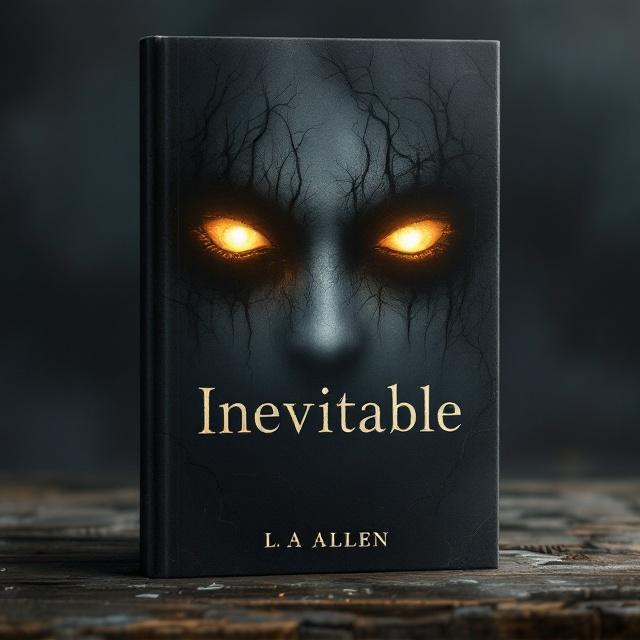 A hauntingly dark, misty charcoal background spans the entirety of the cover. Shadows create layered depth, appearing almost alive in the way they shift and swirl. At the center of the design, glowing amber eyes burn with an unsettling intensity, their sharp gaze penetrating and unrelenting. Intricate silhouette tendrils twist and stretch from the edges of the cover, snaking inward toward the eyes, their eerie presence heightened by the fading in and out of the mist. Faint, weathered cracks and scratches overlay the design, giving it a textured, worn feel like something ancient and haunted.
