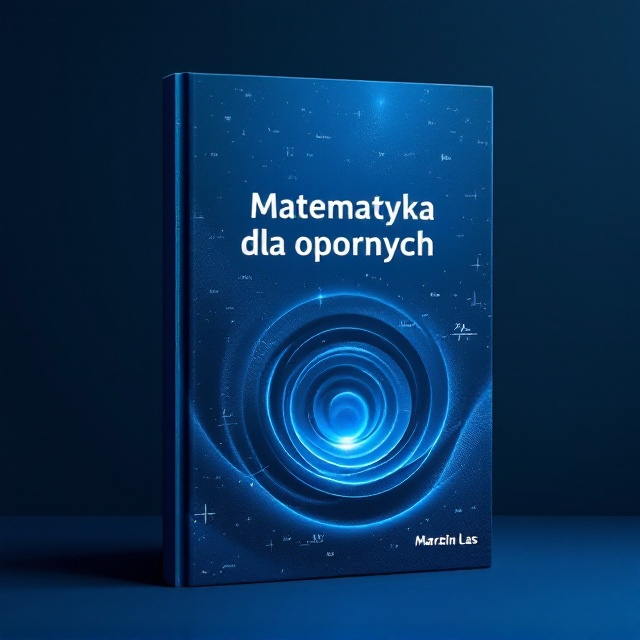 A minimalist design featuring a deep blue gradient background. The centerpiece is an abstract vector of concentric circles resembling a ripple effect, softly integrating mathematical plots such as a sine wave and a parabola flowing through the design. Faint, white chalk-style mathematical formulas are scattered in the background, giving a soft, "handwritten on a blackboard" effect. The title "Matematyka dla opornych" is prominently displayed in the upper-center, while the author’s name, “Marcin Las,” is subtly placed in the bottom-right corner. A glow effect accentuates the math plots, setting a modern yet academic tone.
