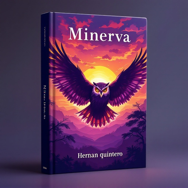 The cover features a majestic owl soaring towards a breathtaking sunset. The owl's wings are spread wide, capturing a sense of freedom and wisdom. The sunset casts a rich array of purples and oranges, with the sky transitioning into a deep, royal purple hue, complementing the outlined silhouette of the owl. Shadows and highlights on the owl are crafted to add depth and drama to the scene.