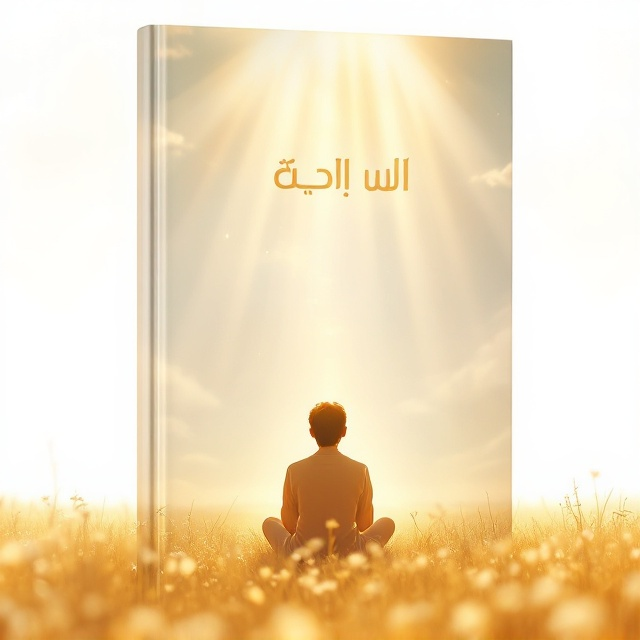 A photograph of an individual peacefully sitting in a serene open field under soft sunlight is used centrally. Rays of light cascade down from the upper part of the frame, painted in a warm, golden hue to represent divine grace and God's presence. Soft, glowing edges along the beams of light blend with the serene sky, accented with faint clouds that give a sense of divine watchfulness. The overall palette consists of warm tones—gold, cream, delicate whites, and faint pastel blues.