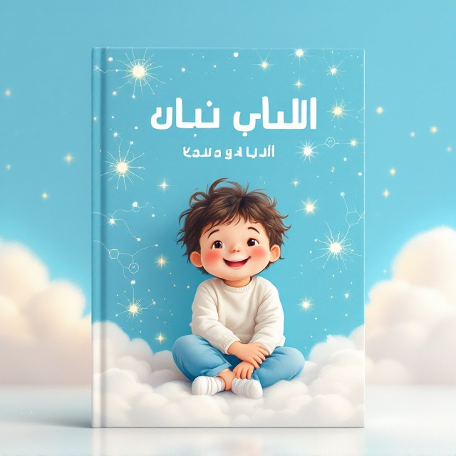 A lively illustration of a smiling child sitting on a soft fluffy cloud, surrounded by a bright, sky-blue background. Delicate illustrations of glowing neurons and subtle lines representing interconnected thoughts float across the background, weaving science with playfulness. Soft-edged clouds gently frame the bottom of the composition, enhancing the sense of joy and imagination.