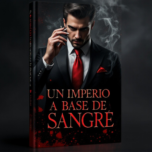 The cover features a striking image of a sensual but authoritative man standing in partial shadow. He is dressed in a crisp, dark suit, with a deep, fiery red tie as the only pop of color. His face is partially obscured by smoke from a cigarette he holds loosely in one hand, adding an air of mystery and arrogance. Behind him is a dark, stormy background with blood-red undertones subtly spilling across the edges. A faint silhouette of regal playing cards is ghosted into the backdrop, hinting at the theme of power and dominance. Splashes of crimson give the impression of blood smeared in the background, tying to the book's darker themes.