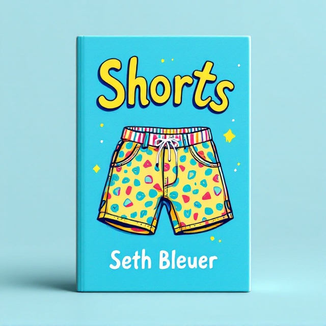 A whimsical, colorful illustration of a pair of bright, retro-styled shorts positioned centrally on a cheerful light blue background. The shorts feature playful patterns, embodying a sense of humor and vibrancy. The light blue backdrop is clean and minimal, allowing the shorts to be the focal point. A small dotted swirl surrounds the shorts, adding subtle motion for a lighthearted vibe.